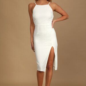 Lulus Never Look Back White Backless Bodycon Midi Dress